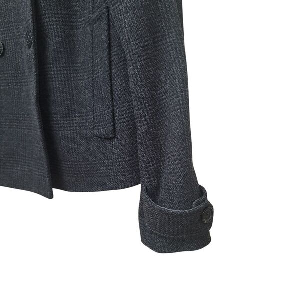 J Crew 6 Plaid‎ Peacoat Wool Blend Shawl Collar Gray Office Fisherman Winter Y2K - Picture 4 of 8